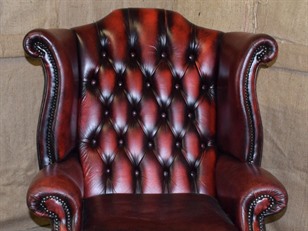 Burgundy Leather Wing Chair