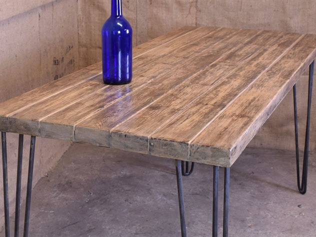 Retro Industrial Plank Table 